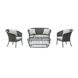 Outdoor Grey Rope 4 Piece Patio Sofa Set with Light Grey Cushions