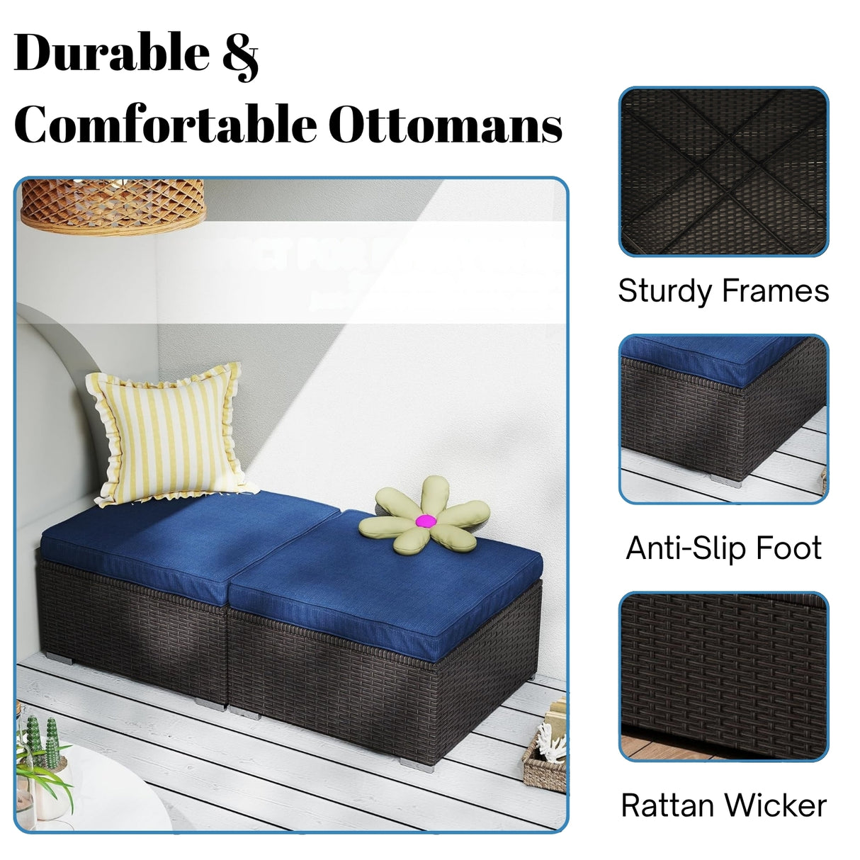 Outdoor Rattan Wicker 2-Piece Ottoman Set