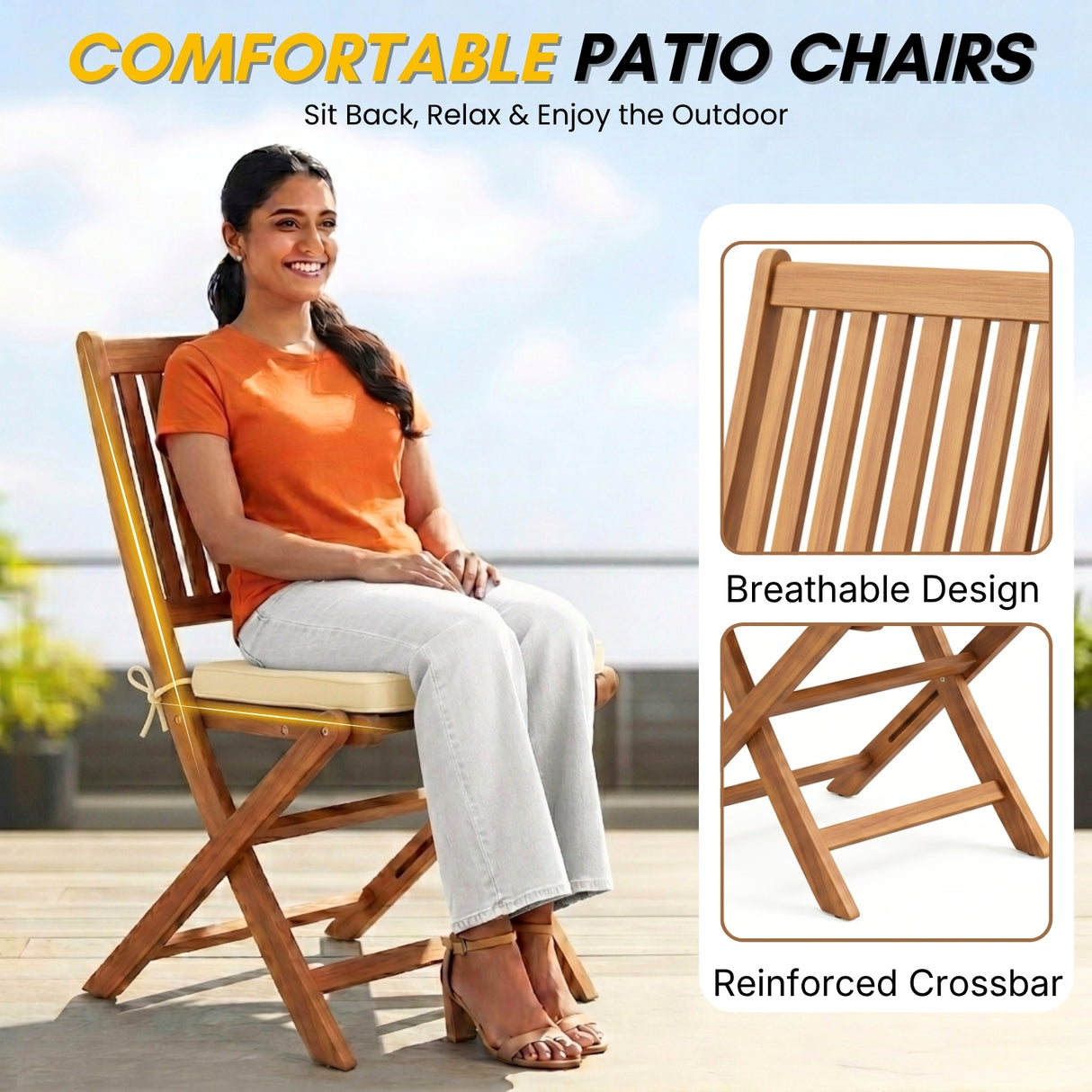 Acacia Wood Foldable Outdoor Bistro Set – 2 Chairs & Round Table