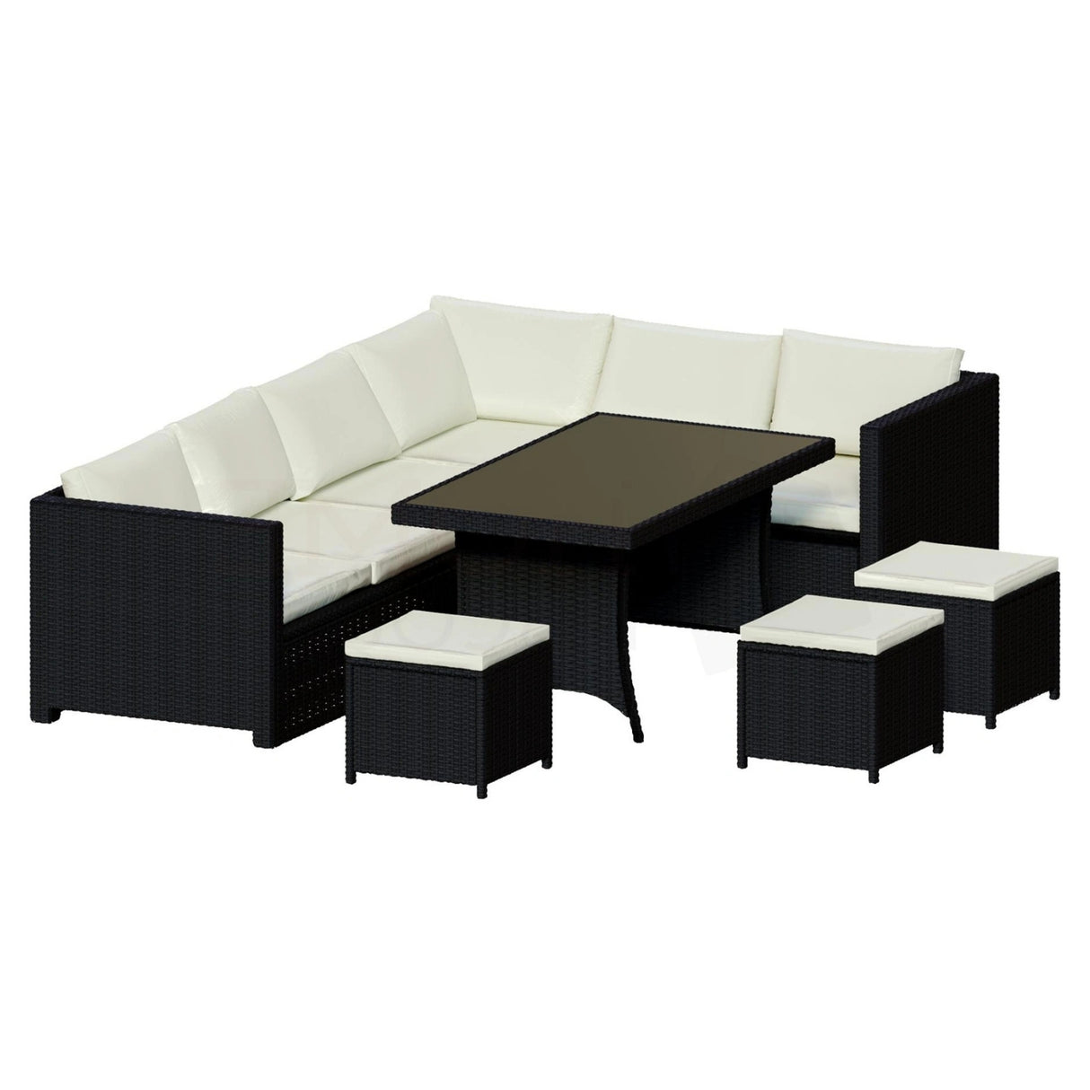 6-Piece Outdoor Wicker Patio Dining Set – Black/Cream