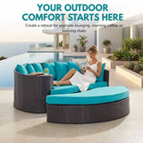 Outdoor Rattan Wicker Daybed (Dark Brown & Turquoise Blue)