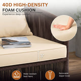 Outdoor 5 Piece Rope Patio Chair Ottoman Set (Brown & Cream)