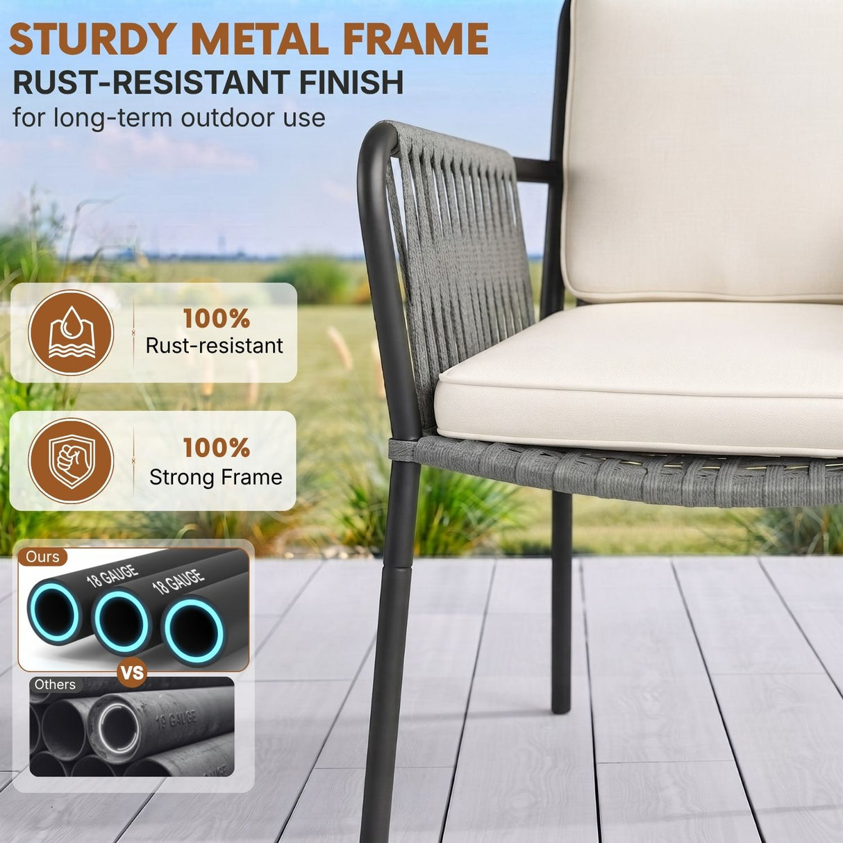 2-Piece Outdoor Rope Patio Dining Chairs