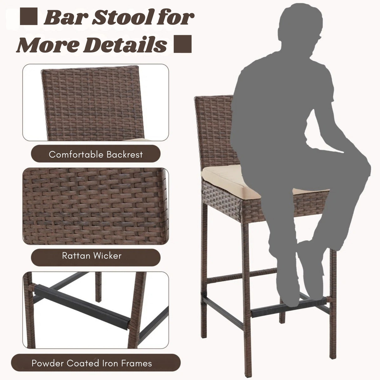 Outdoor Rattan Wicker Bar Chairs Set of 2
