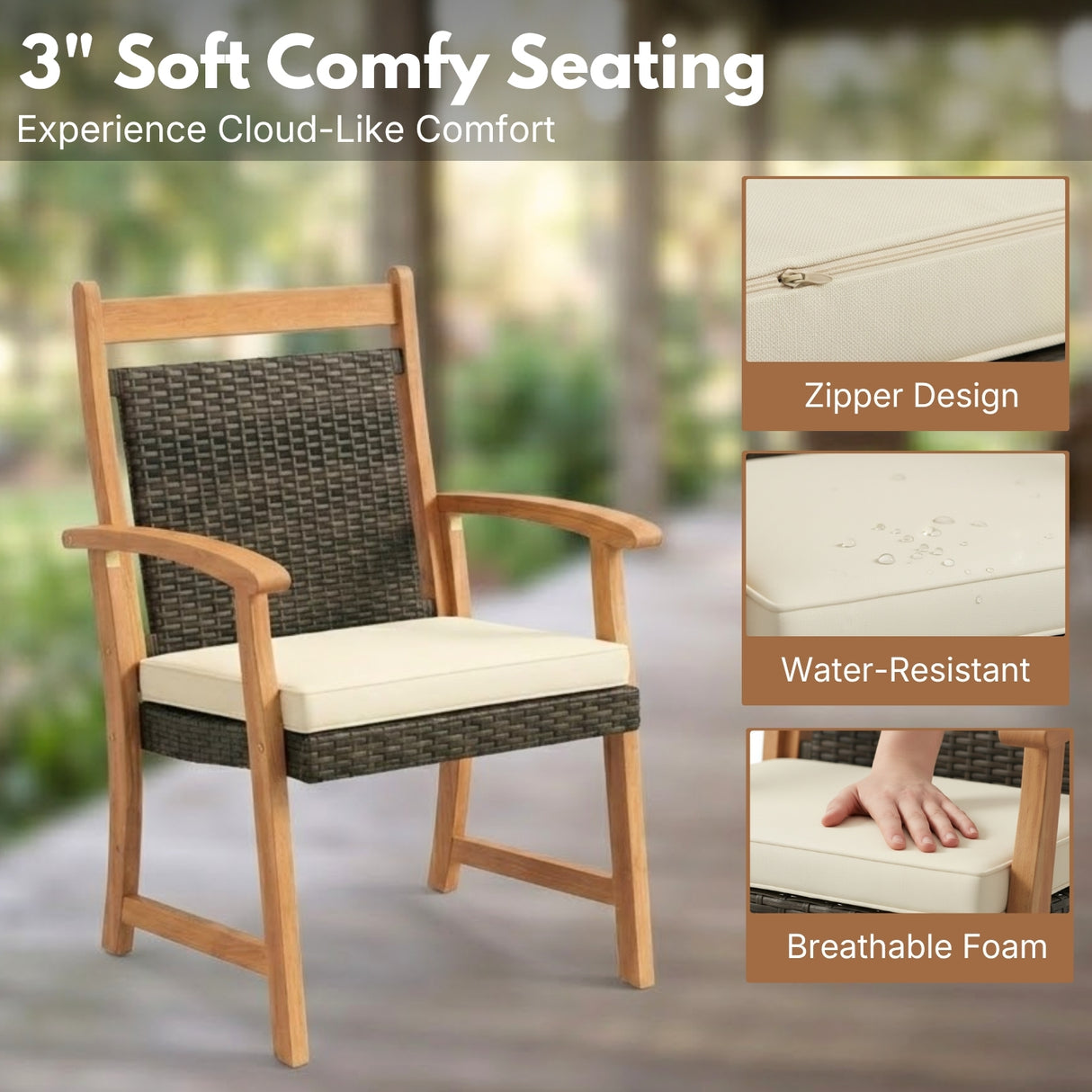 Outdoor Wicker Patio Conversation Set with Teak Wood Frame & Center Table