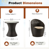 Outdoor Rattan Wicker 3-Piece Conversation Set