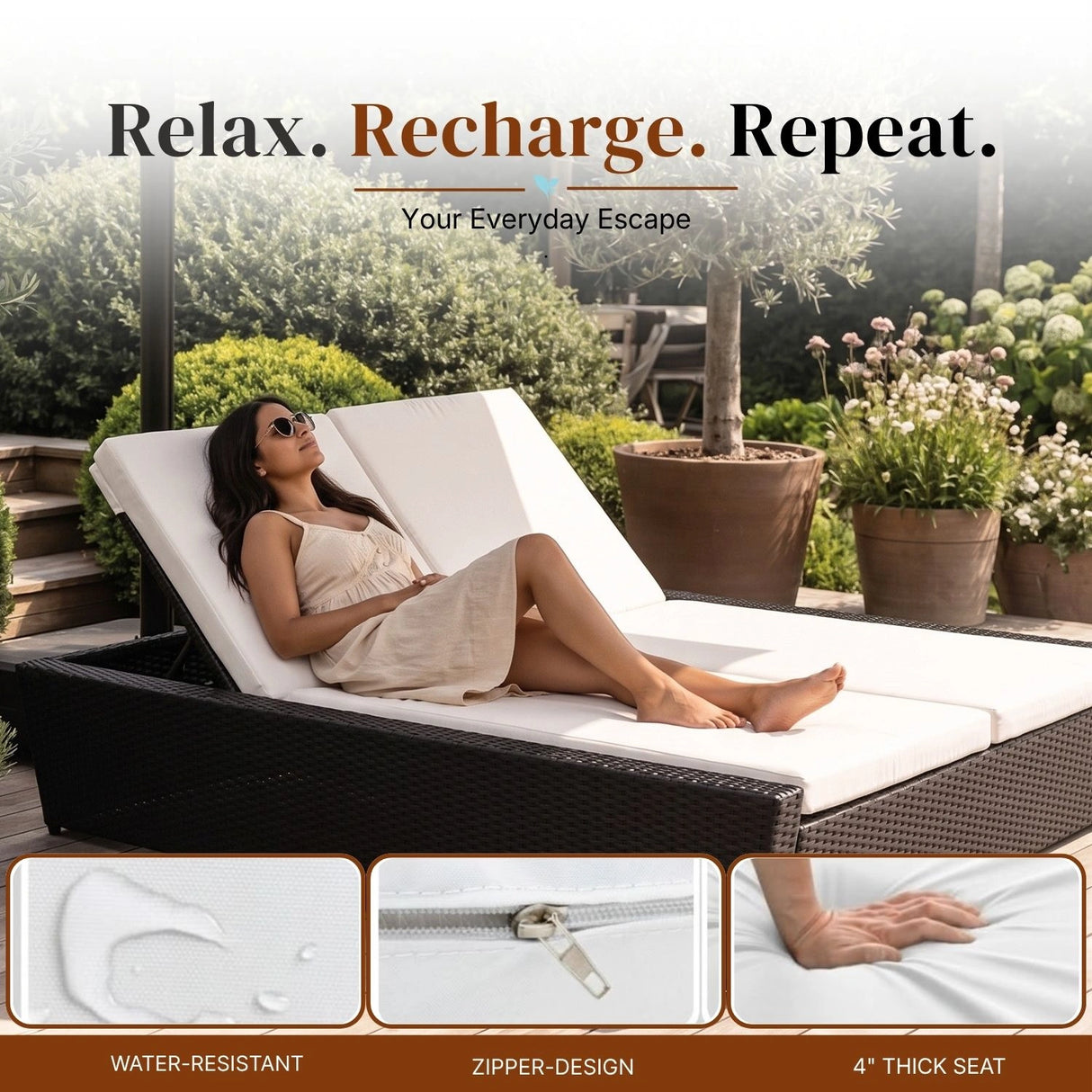 Outdoor Wicker Patio Double Seater Recliner Daybed