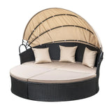 Outdoor Round Canopy Daybed Wicker Patio Furniture Set with Cushions
