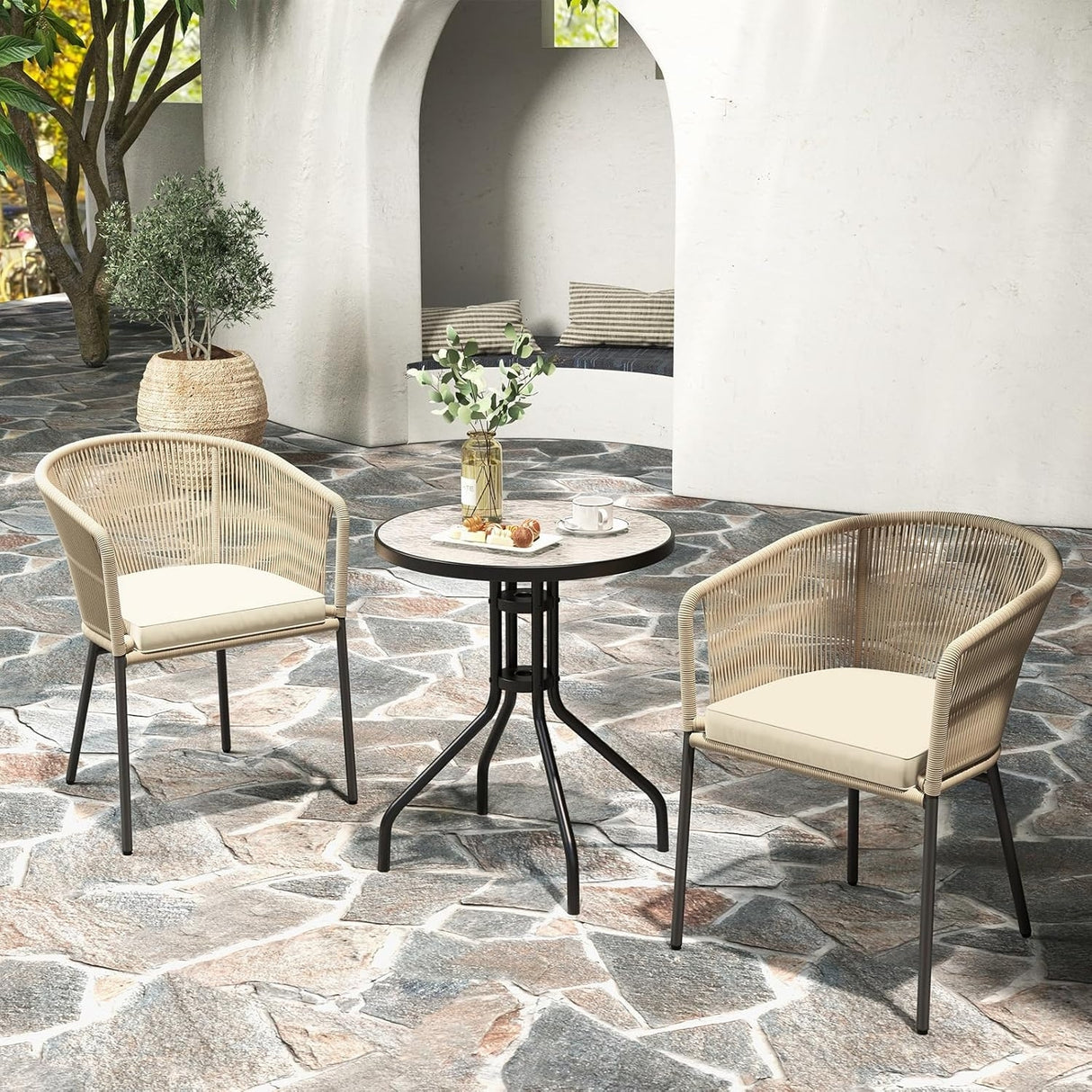 2-Piece Outdoor Rope Patio Dining Chairs