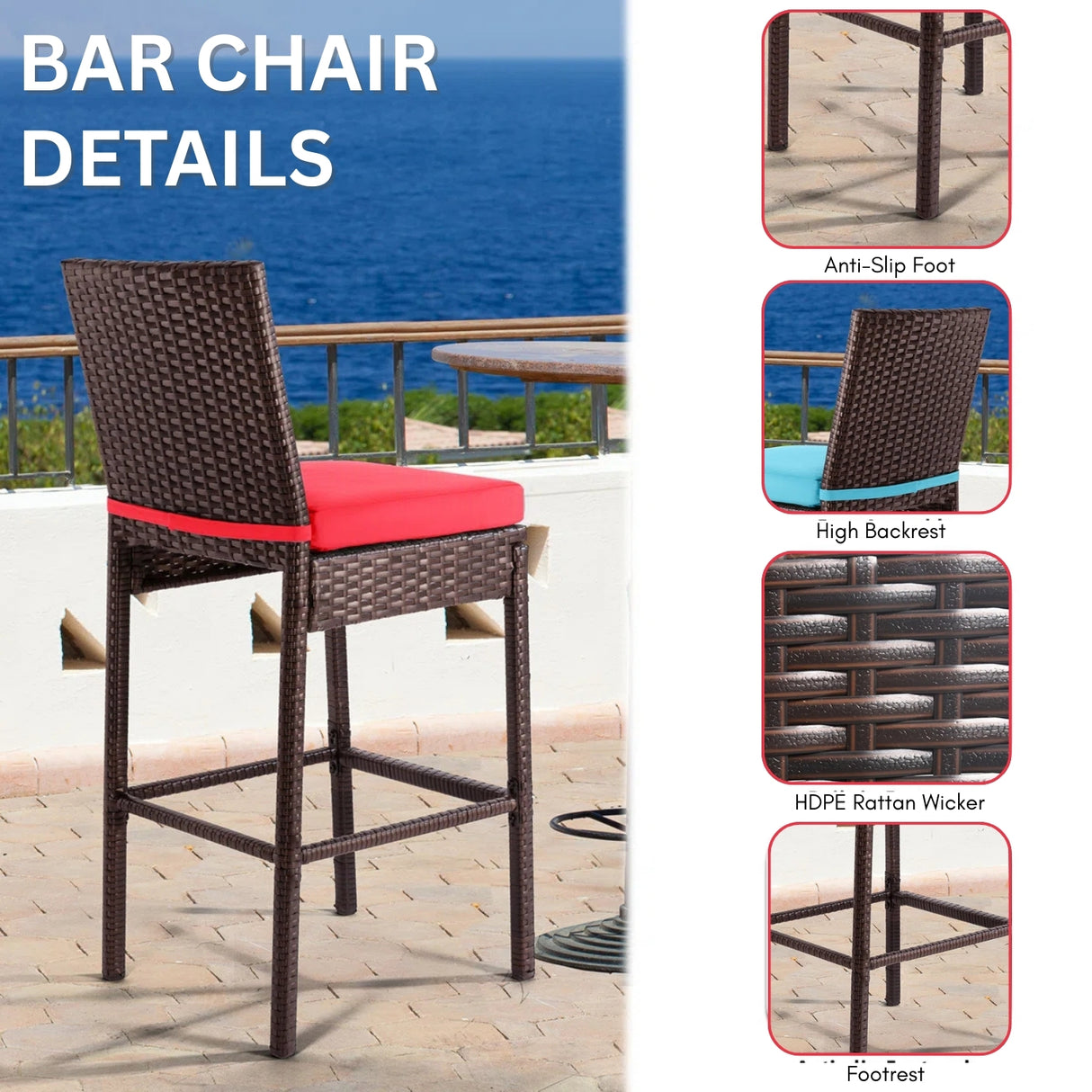 All-Weather Rattan Wicker Bar Set with High-Top Outdoor Table & Chairs