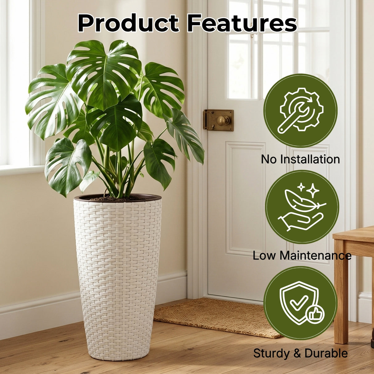 2-Piece Outdoor Wicker Planter Set (White)