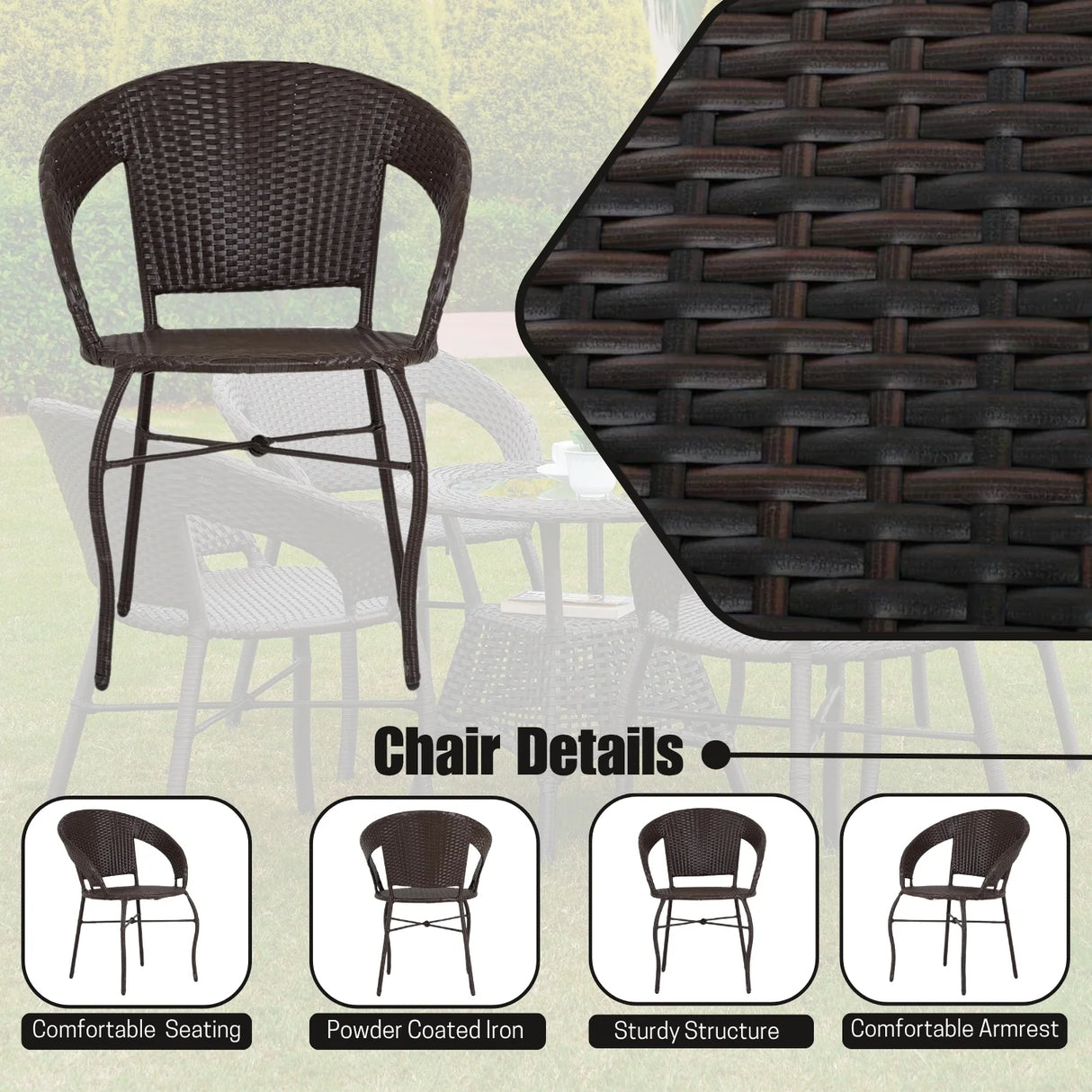 5-Piece Outdoor Rattan Wicker Patio Bistro Set