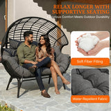 Outdoor Wicker Double Seater Egg Chair with Dual Cup Holders (Black & Dark Grey)