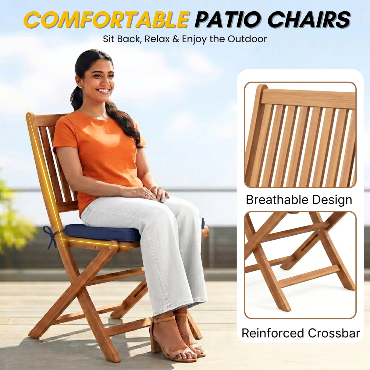 Acacia Wood Foldable Outdoor Bistro Set – 2 Chairs & Round Table