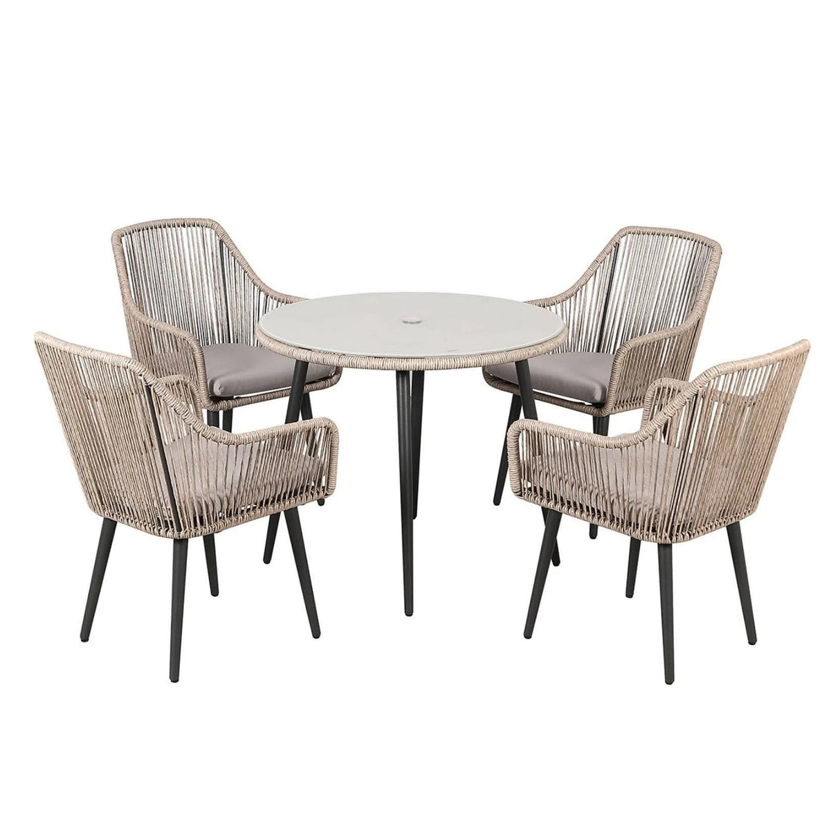 5-Piece Outdoor Rope Patio Dining Set With Glass Top Table
