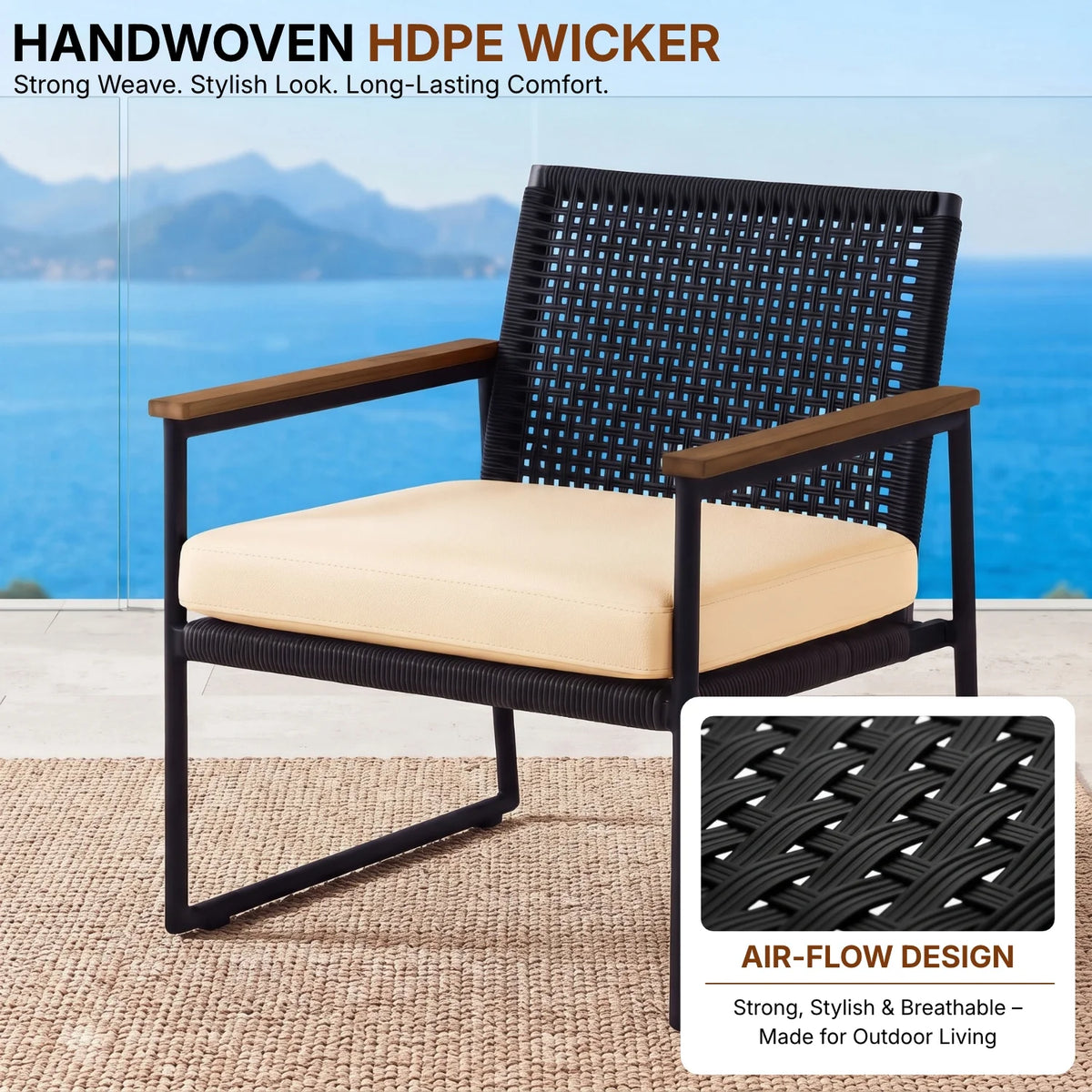 Outdoor 3-Piece Wicker Patio Set(Black & Cream)