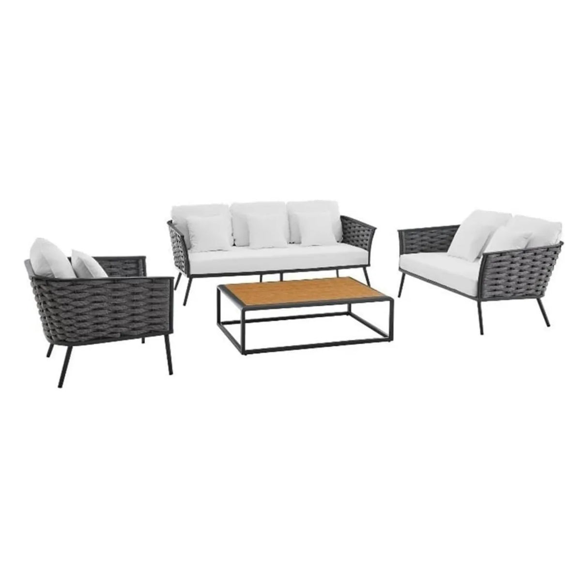 4 Piece Outdoor Rope Sofa Set with Wooden Top Table