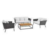 4 Piece Outdoor Rope Sofa Set with Wooden Top Table
