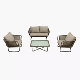 4-Piece Rope Sofa Set With Glass Top Table