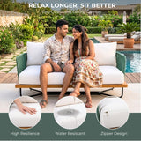 Outdoor Rope 2-Seater Sofa Set with Wooden Base & Slatted Wooden Coffee Table