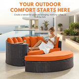 Outdoor Rattan Wicker Daybed (Dark Brown & Orange)