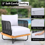 Outdoor Rope Sofa with Wooden Base (Black & White)