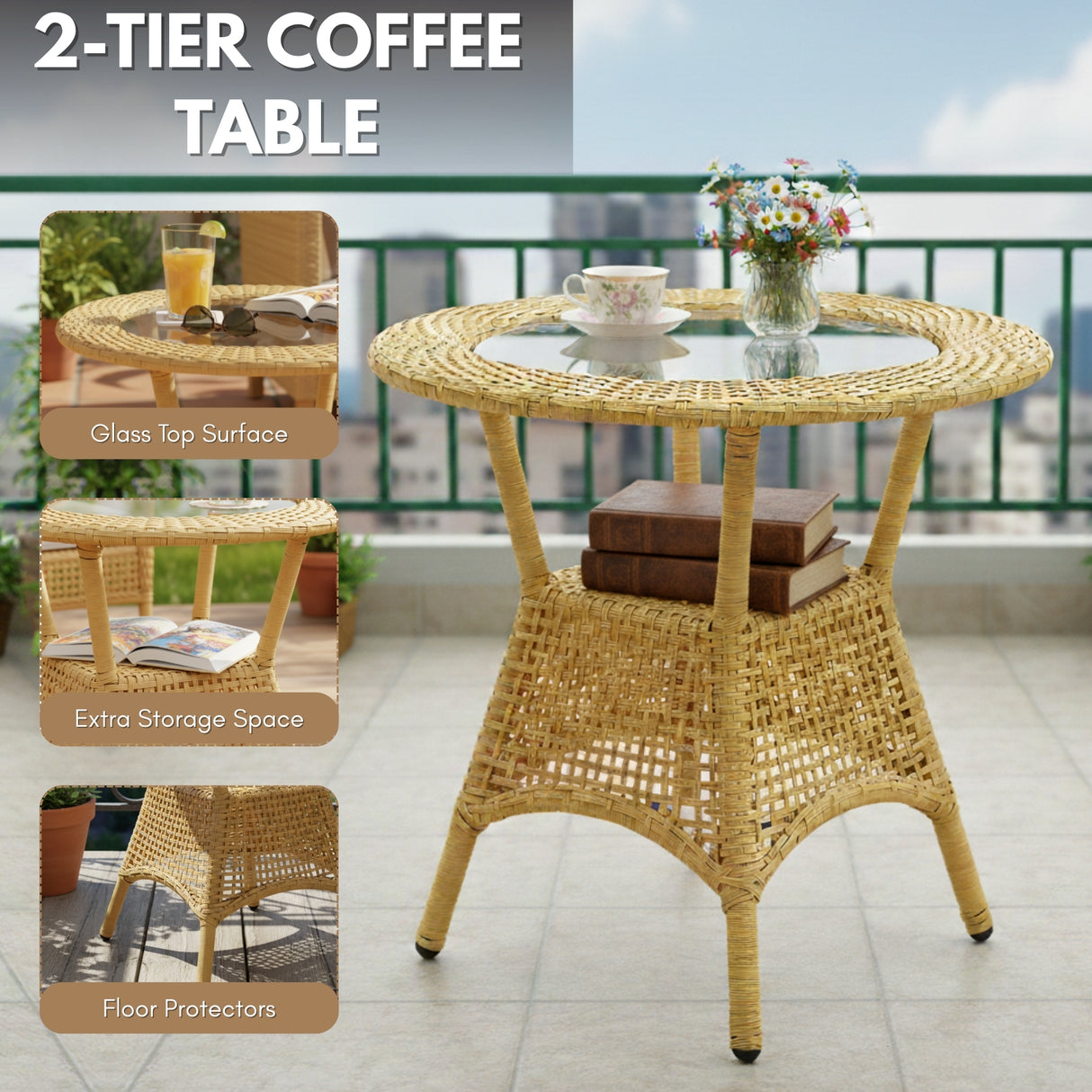 Outdoor Wicker 5-Piece Patio Set with Outdoor Umbrella