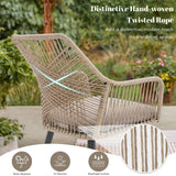 5-Piece Outdoor Patio Dining Set with Rope Chairs & Glass Top Table