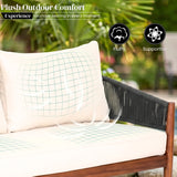 Outdoor Rope Sofa Set with  Round Slatted Coffee Table (Black & Off-White)