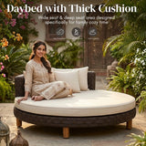 Outdoor All-Weather Rattan Wicker Round Daybed (Dark Brown & Cream)