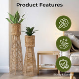 Outdoor Wicker Planter Stand Set of 2 (Beige)