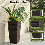 Outdoor Tall Square Rattan Planter Set of 2 (Dark Brown)