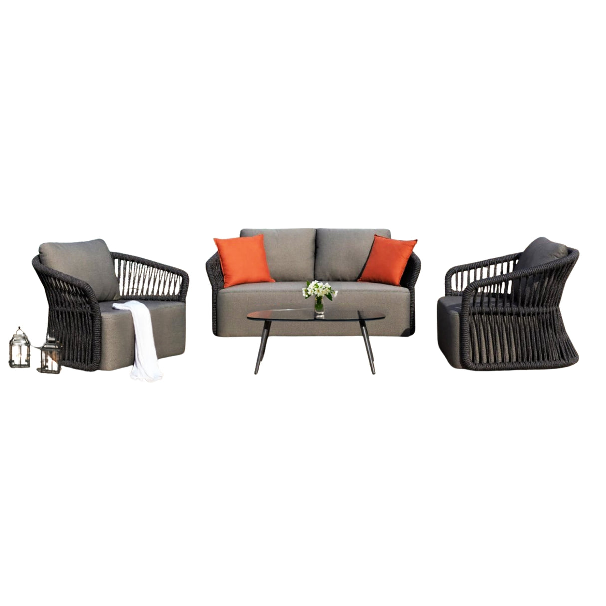 4-Piece Outdoor Braid & Rope Sofa Set (Grey)