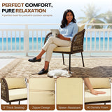 Outdoor Rope 4-Seater Sofa Set with Glass Top Table (Brown & Cream)