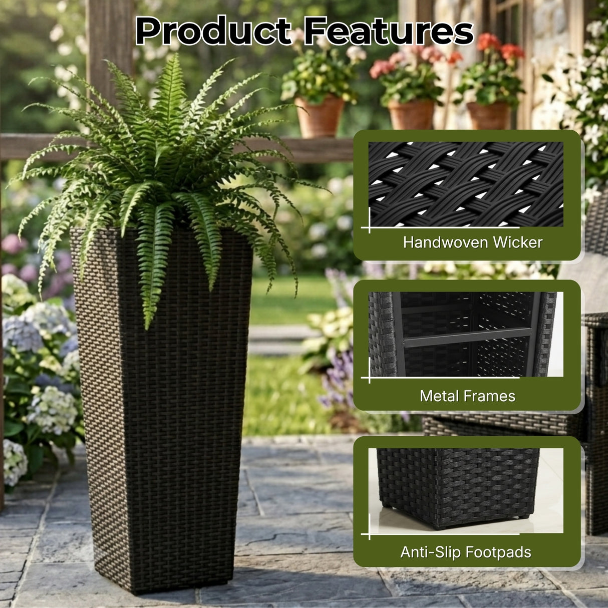 Outdoor Black Wicker Planter Set of 3
