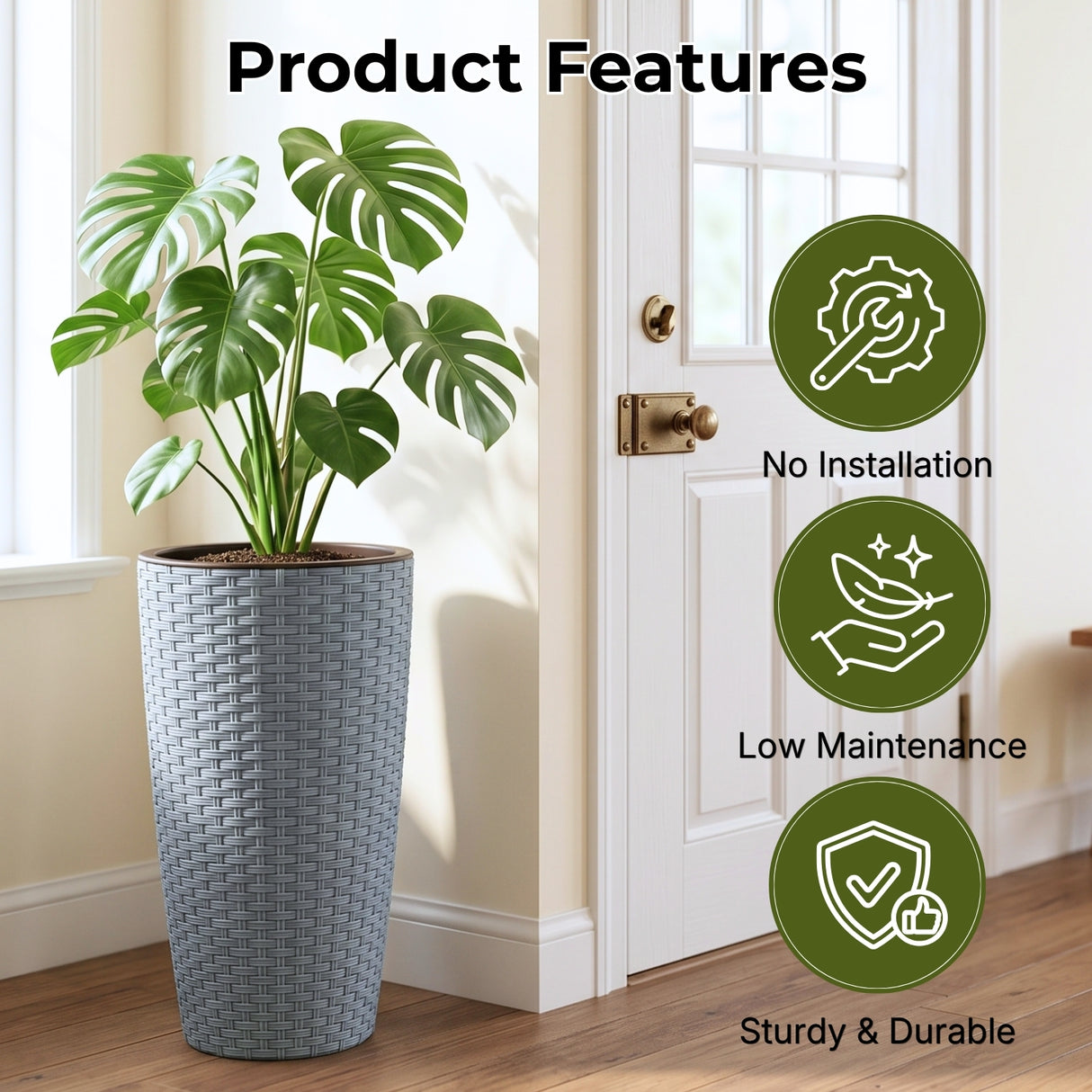 2-Piece Outdoor Wicker Planter Set (Silver Grey)