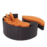Outdoor Rattan Wicker Daybed (Dark Brown & Orange)