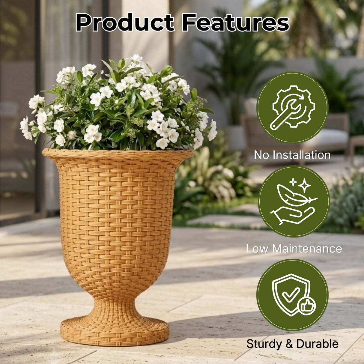 Outdoor Rattan Wicker Urn Planter Set of 3 (Beige)
