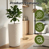 Outdoor Wicker 2-Piece Tall Round Planter Set (Dark Brown & White)