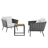 Outdoor Rope 3-Piece Patio Set With Wooden Top Table