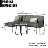 L-Shaped Patio Conversation Sofa Set with Thick Cushions & Side Table (Grey)