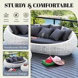 Outdoor White Rattan Wicker Daybed with Glass Top Table