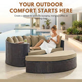 Outdoor Rattan Wicker Daybed (Dark Brown & Beige)