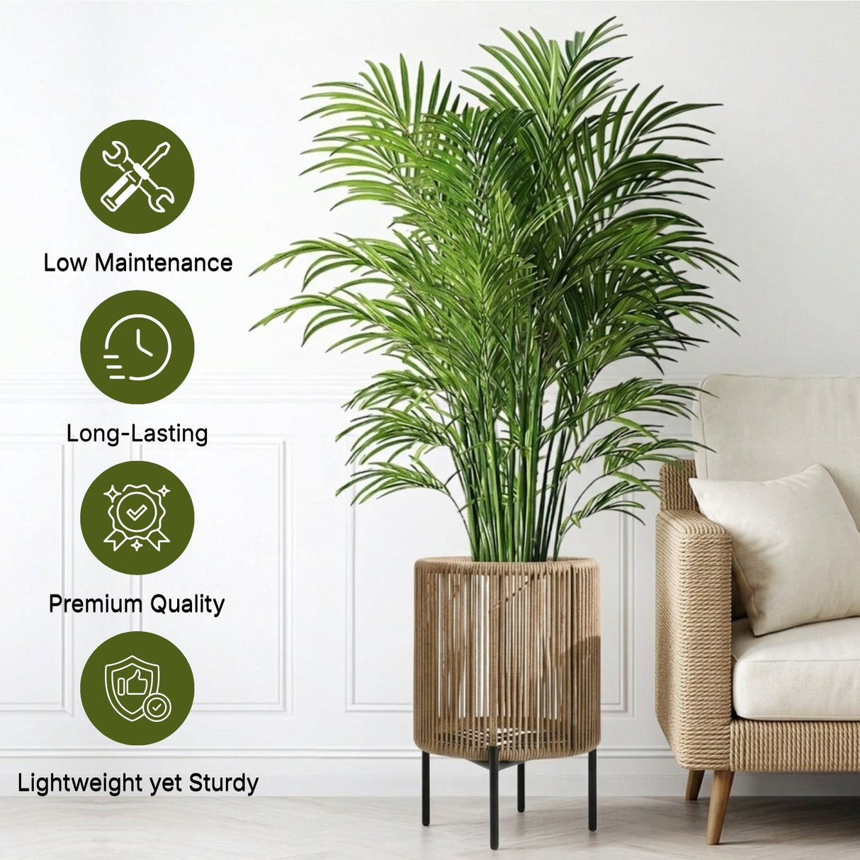 Outdoor Rope Set of 2 Planter with Metal Stand (Beige)
