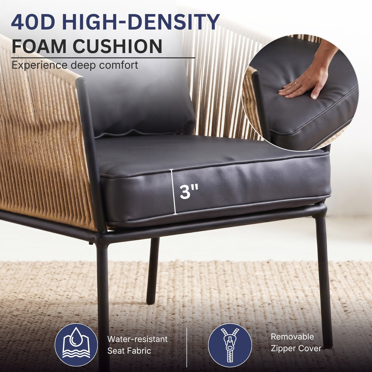 Outdoor 5 Piece Rope Patio Sofa Set (Beige & Dark Grey)
