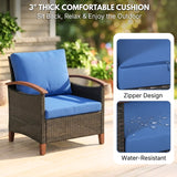 3-Piece Outdoor Wicker Patio Conversation Set (Dark Brown & Blue)