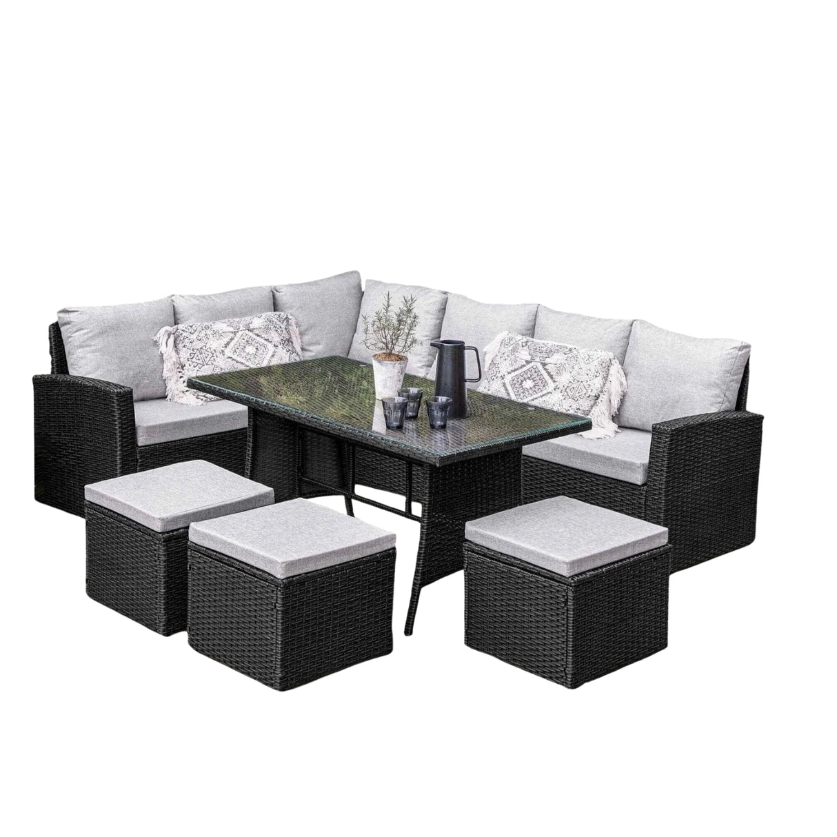 6-Piece All-Weather Wicker Patio Furniture Set (Black/Grey)
