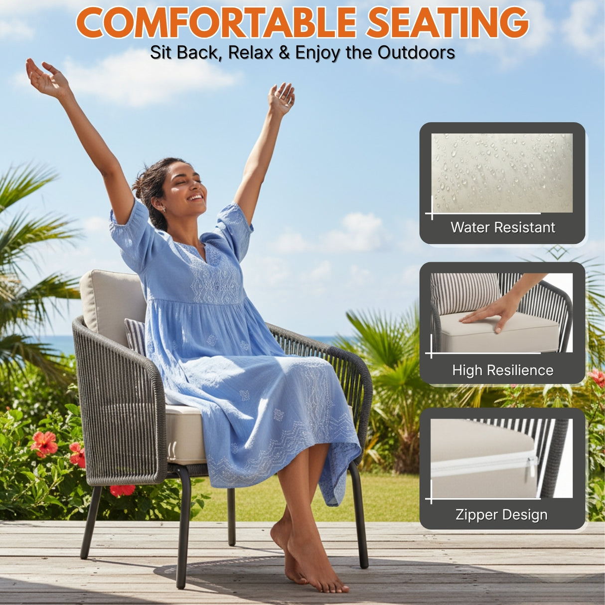 Outdoor Rope 2-Piece Sofa Chairs (Grey & Off-White)