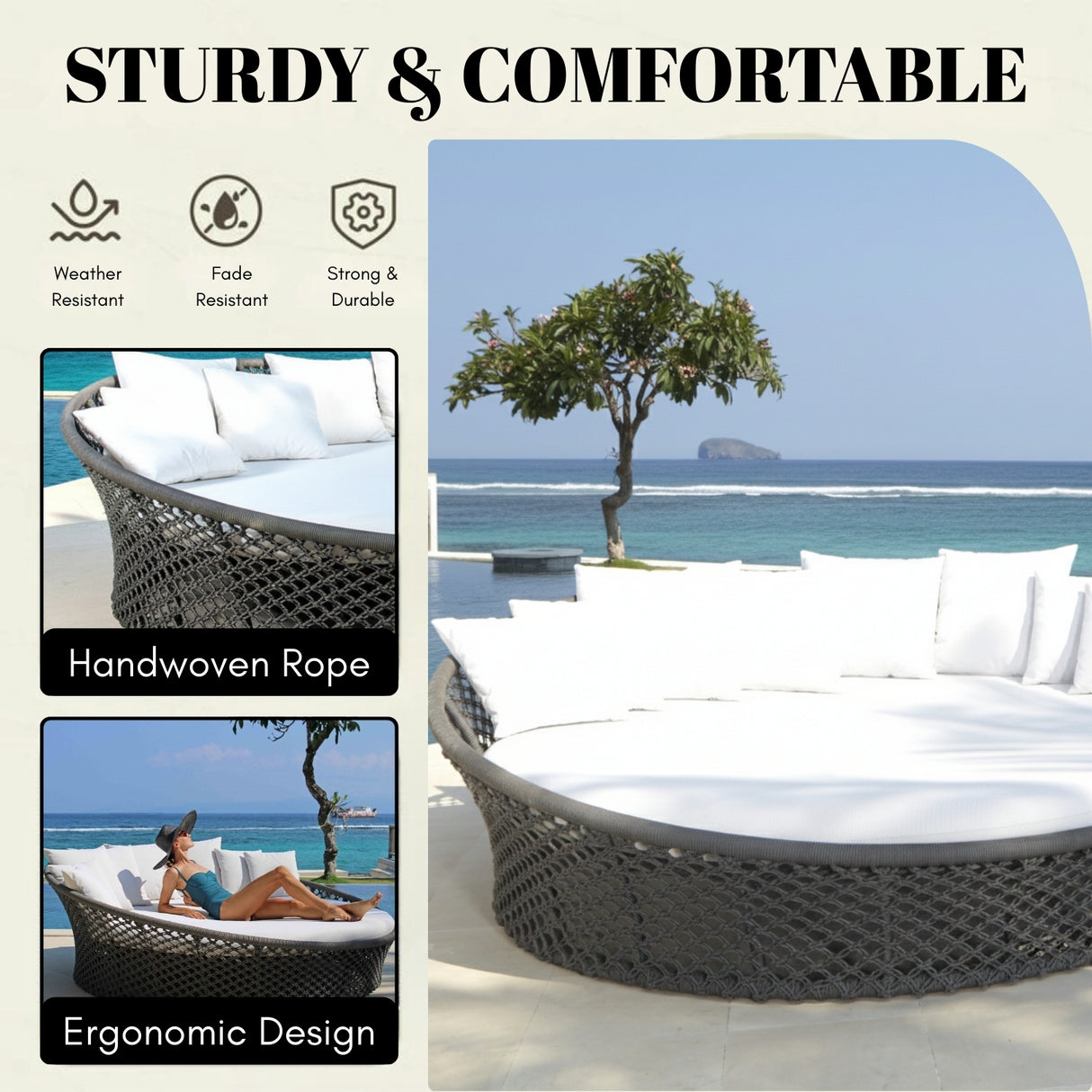 Outdoor Rope Round Patio Daybed Sofa