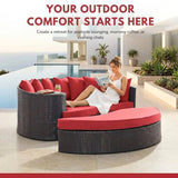 Outdoor Rattan Wicker Daybed (Dark Brown & Red)